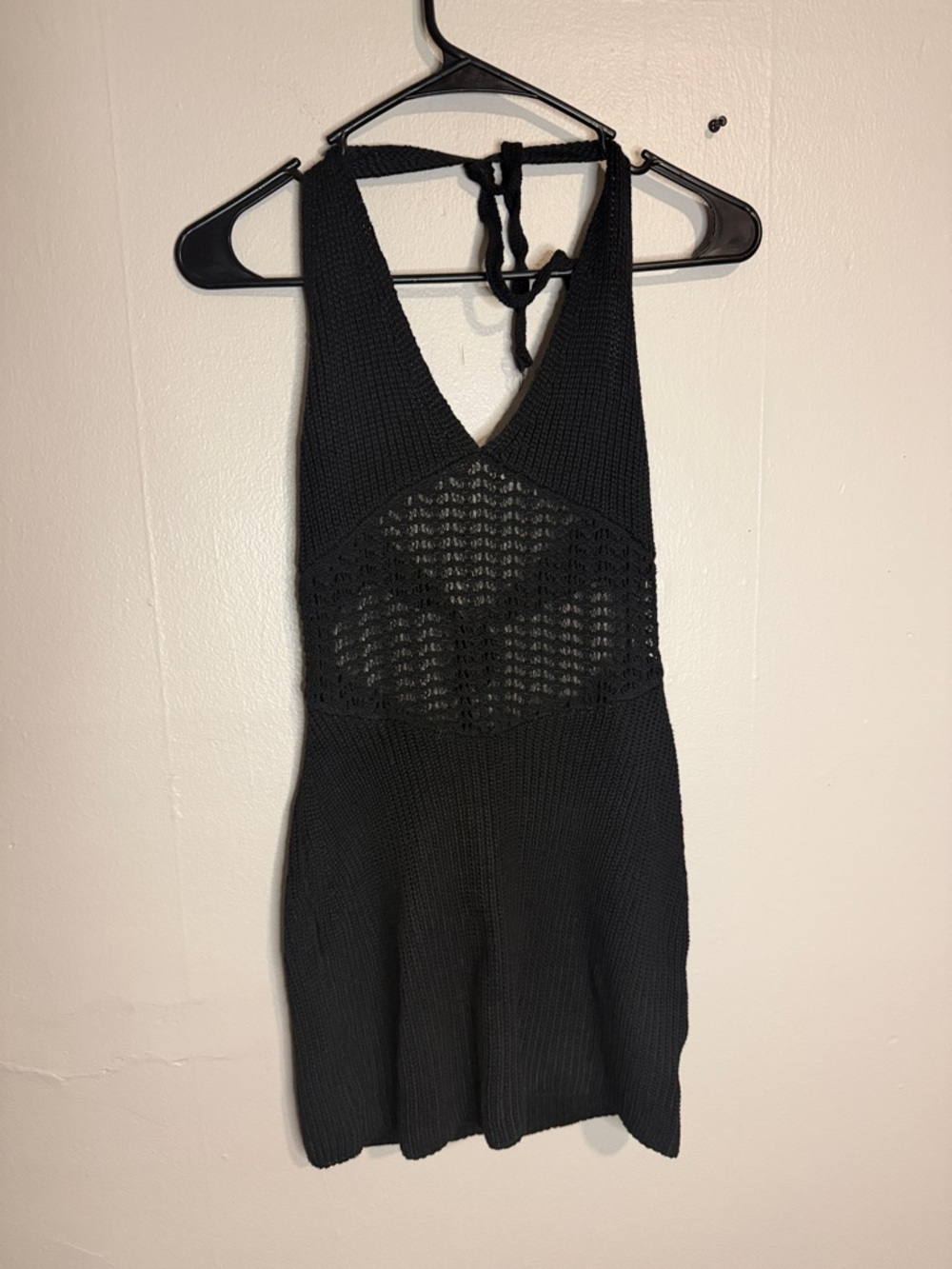 Black Crochet Knit Halter Mini Dress
